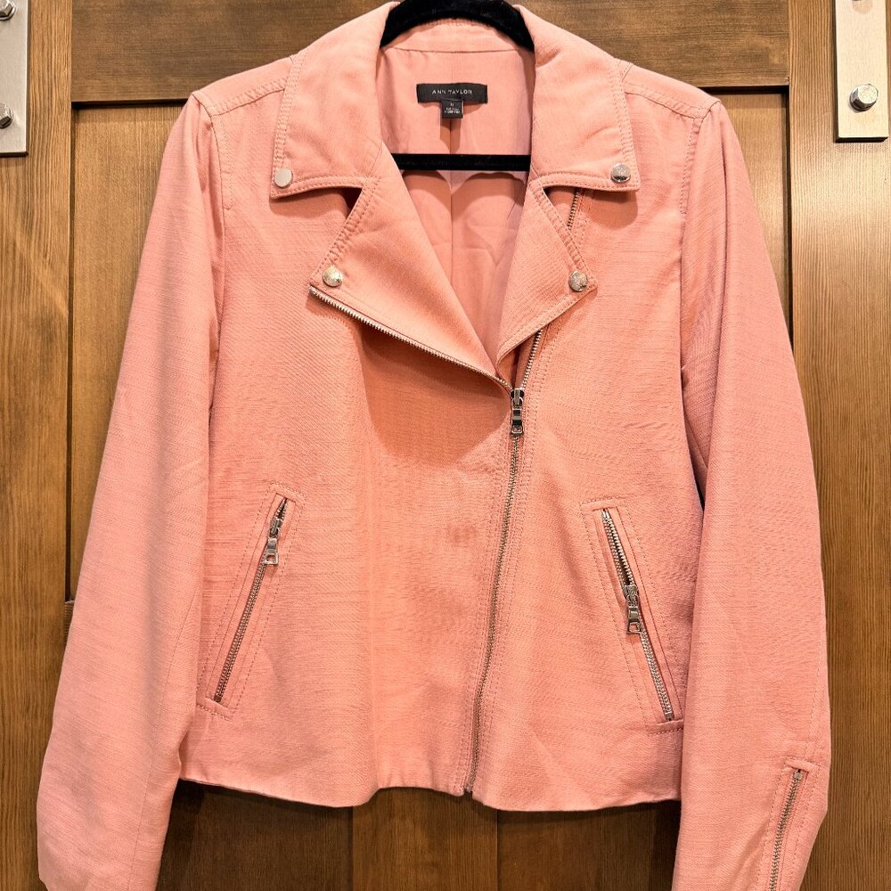 Ann Taylor Womens Pink Moto Asymmetrical Zip Lightweight Biker Jacket